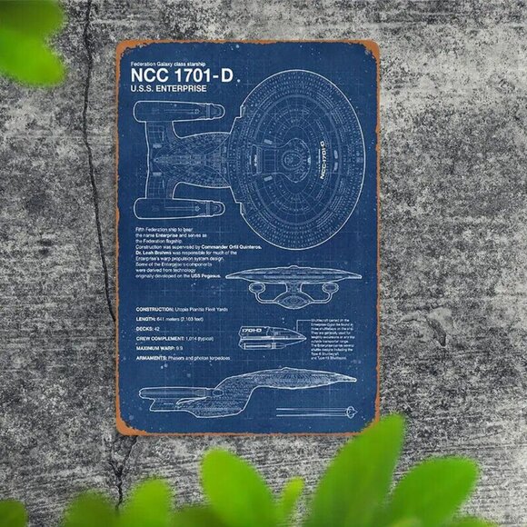 Star Trek Starship USS Enterprise NCC-1701-D 8"x12" Blueprint Metal Tin Sign - Picture 4 of 7